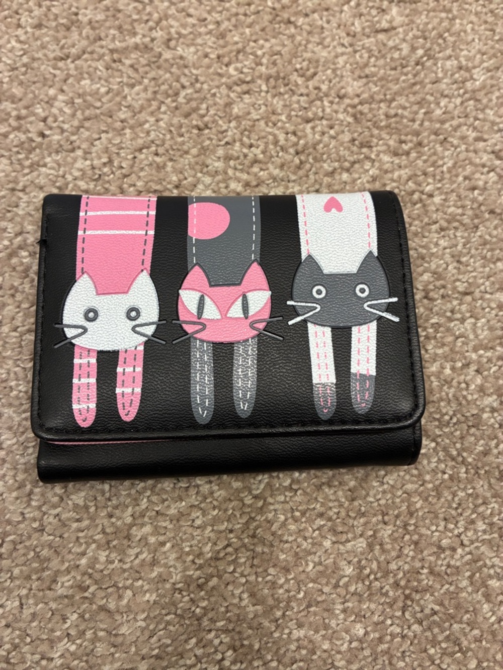 Playful Pink & Gray Cat Trifold Wallet